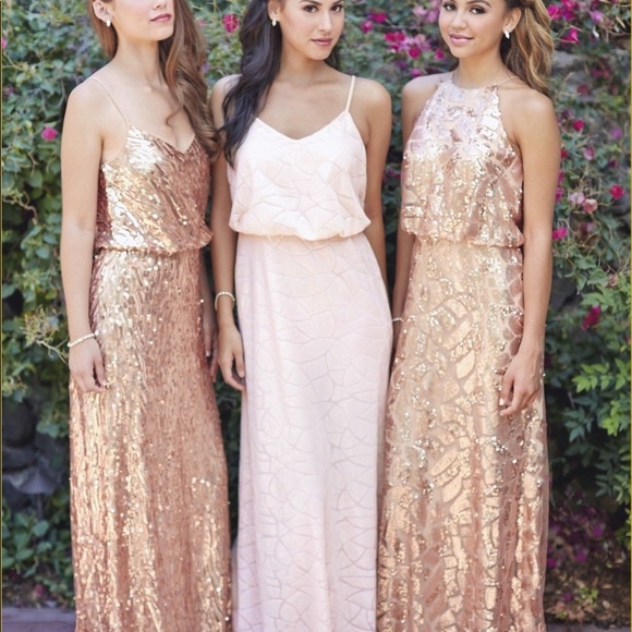 💐 BHLDN Donna Morgan Rose Gold Sequin Gown NWT - Picture 2 of 4